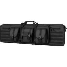 Rifle Bag, 42 inch Tactical Double Long Gun Bag, Soft Rifle Case with Lockable Zipper, Portable Handle & Shoulder Strap (Color: Black, size: 42 inch)