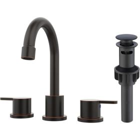Widespread Bathroom Sink Faucet Oil Rubbed Bronze 2 Handle 8 Inch 3 Hole 360' Swivel Spout Vanity Sink With Pop Up Drain Assembly-Unable Ship On (Option: defaulttitle)